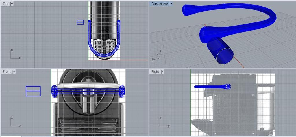 20. Para desenhar a parte da alça que se conecta ao corpo, comece desenhando um círculo com o CIRCLE na vista lateral e extrude-o com