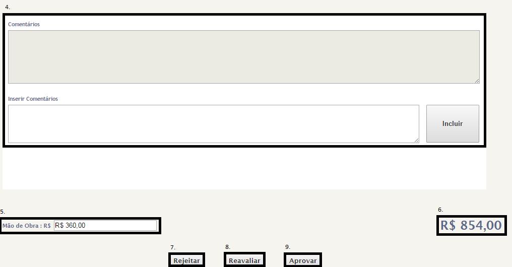 8=> Botão de reavaliar, caso o Gestor não esteja satisfeito com a OS.