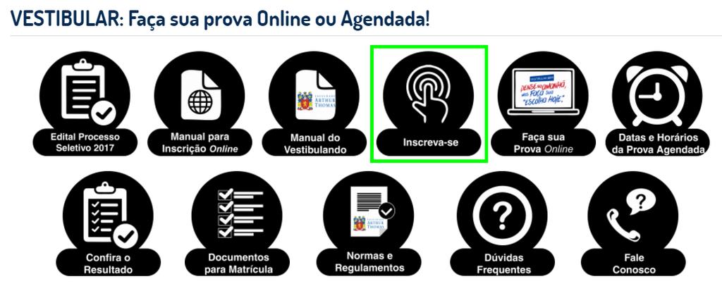 No submenu Escolha seu Processo Seletivo selecione VESTIBULAR: Prova Online ou