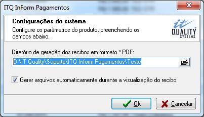 Realizando as Configurações Para que o usuário consiga gerar recibo dos pagamentos efetuados em PDF é necessário que ele configure em qual diretório o sistema deverá gerar e salvar os arquivos.