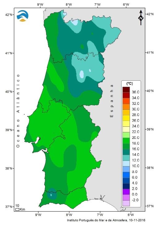 1. Descrição Meteorológica 1.1 Temperatura Os valores médios da temperatura média do ar foram superiores ao valor normal do mês em quase todo o território.