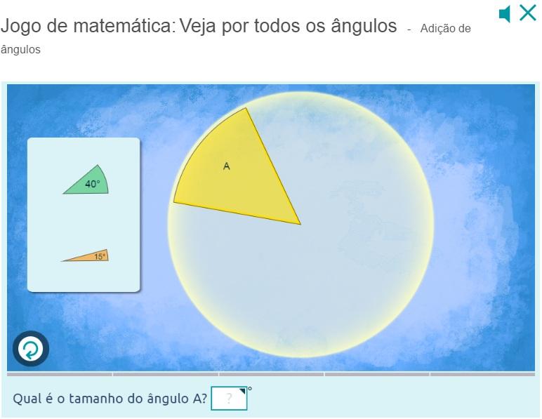 7 Di ga: Novamente estão nos pedindo para encontrar a medida do ângulo A. Vamos usar os ângulos que nos foram dados. Arraste os dois setores, na caixa, sobre o ângulo A.