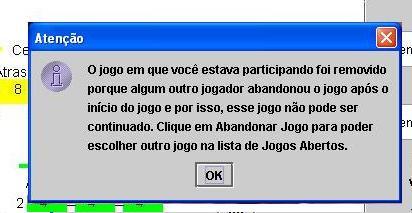 Se o Jogador já estiver jogando, ou seja, visualizando a janela Jogando o Beer Game, o Jogador será convidado a clicar no botão Abandonar Jogo para abandonar o jogo, e escolher outro jogo na lista de