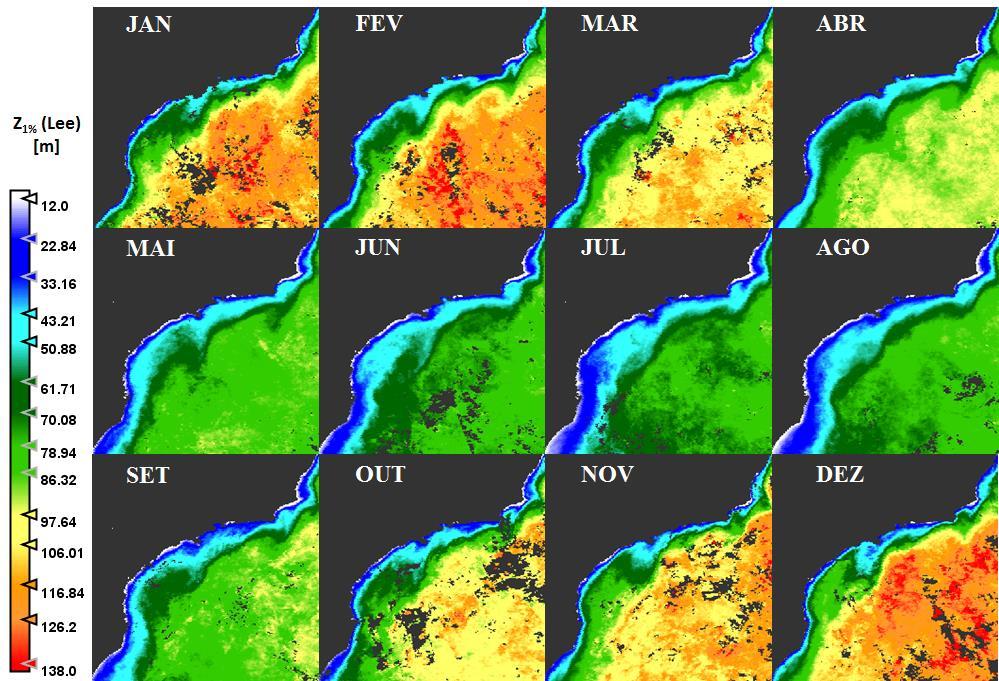 3.2. Comparação dos Produtos ZEU e PCM 3.2.1. ZEU A zona eufótica foi avaliada de acordo com os modelos propostos por Lee et al.