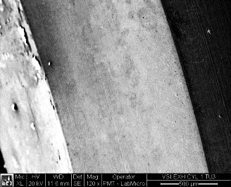 Apesar de colorações diferentes obtidas por microscopia óptica, o desgaste das regiões não foi diferente daquele