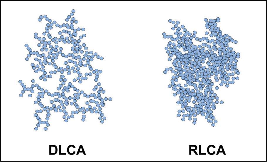 Figura 1.10 - Ilustração das estruturas formadas pelos mecanismos: DLCA à esquerda e RLCA à direita. Fonte: Elaborada pelo autor.