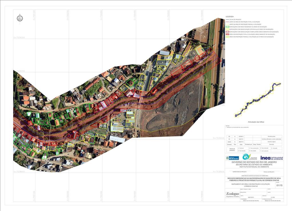 Figura 3 Mapeamento de risco de inundação no Córrego D Antas, município de Nova Friburgo O mapa de risco deverá ser traduzido em um zoneamento de inundação, de modo a subsidiar o ordenamento