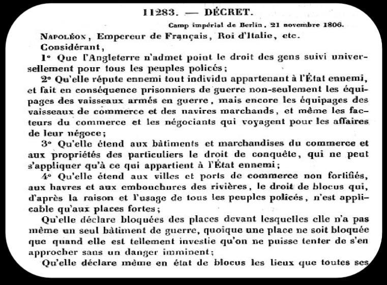 2.3 O Bloqueio Continental (1806) Decreto de Berlim Embargo