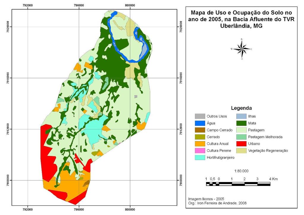 Então, com a chave de fotointerpretação estabelecida foram analisadas as imagens de satélite e gerados os mapas de uso e ocupação do solo, conforme mostrado nas figuras 2 e 3 abaixo. Figura 2.