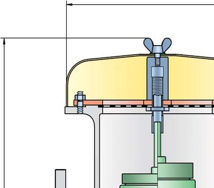 Válvula de alívio de pressão e vácuo PROTEGO PV/ELR a Ø d pressão do tanque com uma estanqueidade muito acima do padrão normal graças a tecnologia de fabricação altamente desenvolvida.