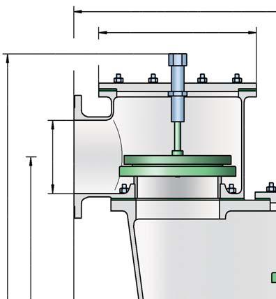 Válvula de alívio de pressão e vácuo com bocal de conexão para o tubo coletor de escape PROTEGO VD/SV-PA(L) DN 2 Ø e a Esta característica se obtém com sedes de válvulas fabricadas em aço inoxidável