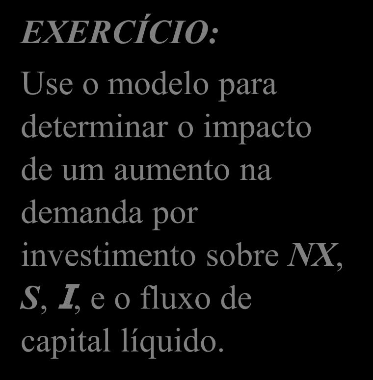 Um aumento na demanda por investimento r S * r EXERCÍCIO: Use o modelo para determinar o impacto de um