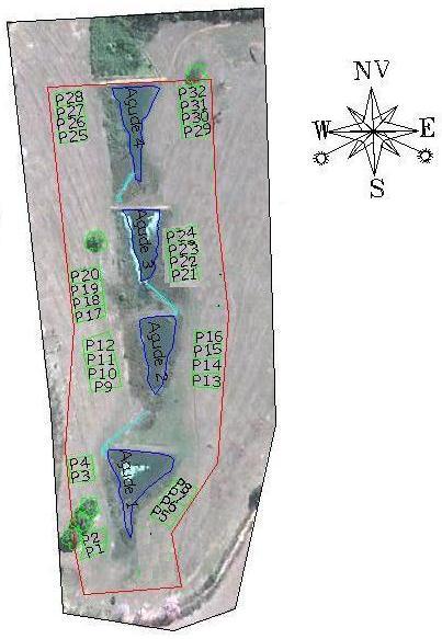 Figura 2. Distribuição das parcelas nas margens dos açudes. Fonte: Adaptado de Martins et al. (2012).