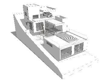 b) manipulação volumétrica cobertura metálica visuais limites terreno Figura 1: Implantação e vista isométrica (a) Casa LE (2004), Arquitetos Associados; (b) Casa ACPO (2010), Frederico Zanelato Na