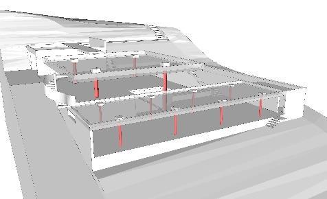 A estrutura da casa LE é em concreto armado, recorrendo à pilares modulados e lajes planas, para gerar plantas livres.