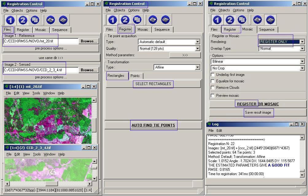 2.2- Georreferenciamento das Imagens CBERS-2 O Registro de imagens é uma das operações básicas do processamento digital de imagens de Sensoriamento Remoto.