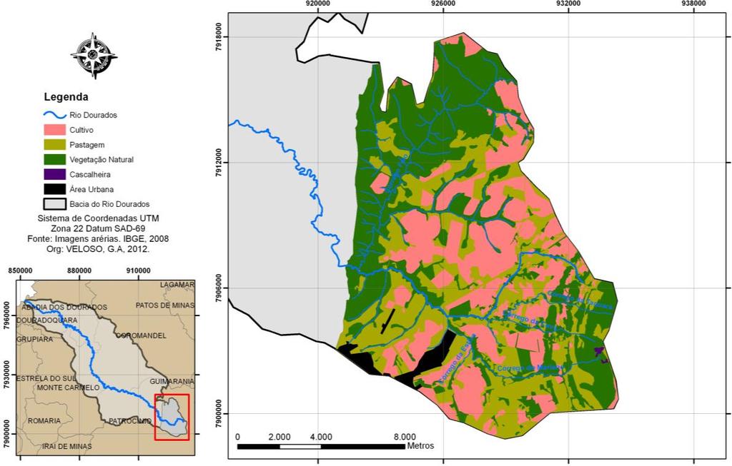 Figura 1. Mapa da cobertura vegetal natural e uso antrópico do alto da bacia hidrográfica do rio Dourados em 2002.
