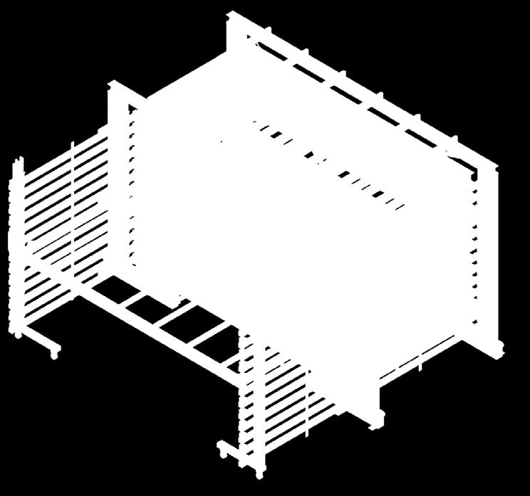 O fecho da estrutura de suporte das gavetas permite uma redução de espaço quando não está a ser utilizada, diferindo