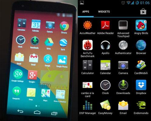 Android 4.4 à esquerda e Android 4.2.2 à direita O lockscreen é semelhante ao do Android 4.
