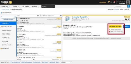 Gestão de Oportunidades - Oportunidades Aceder, Consultar e Marcar Interesse na Oportunidade Passos: 3.