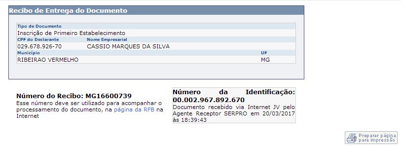 Imprima o Recibo e a Identificação (caso