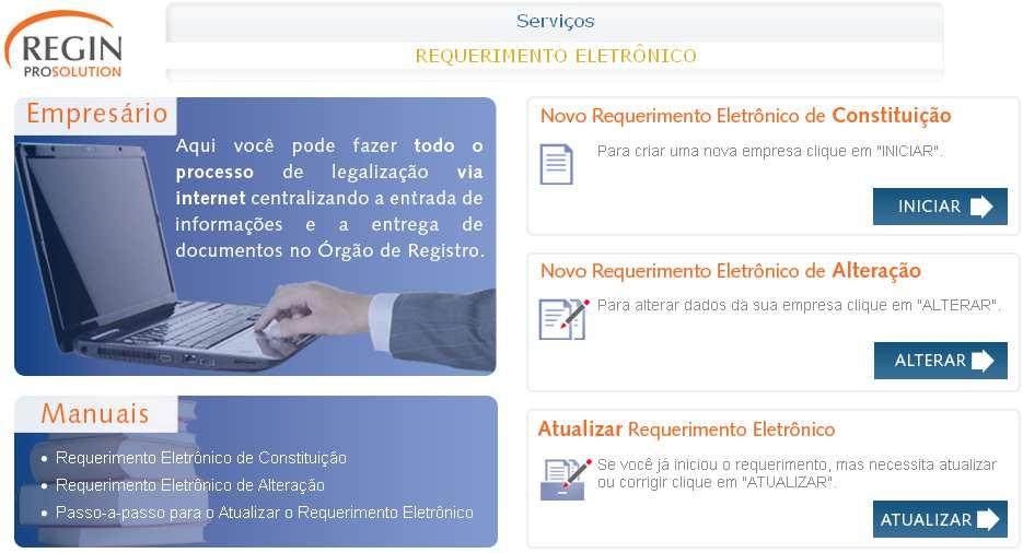 ATUALIZAR REQUERIMENTO ELETRÔNICO Na tela de serviços do Requerimento eletrônico, clique em Atualizar para recuperar ou