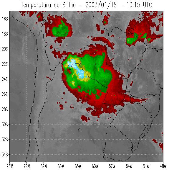 inferiores a 190 K, os quais indicam desenvolvimento de nuvens com grandes extensões