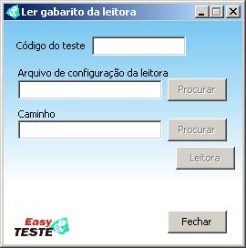 Cadastrando gabarito através de leitora Clique no botão leitora na tela de cadastro de gabaritos, a seguinte tela será exibida. 1. Informe o código do teste. 2.