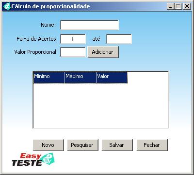 Cadastrando proporcionalidade Para definir um cálculo proporcional de nota a ser usado no teste ou nas matérias acesse o menu Cadastro ->