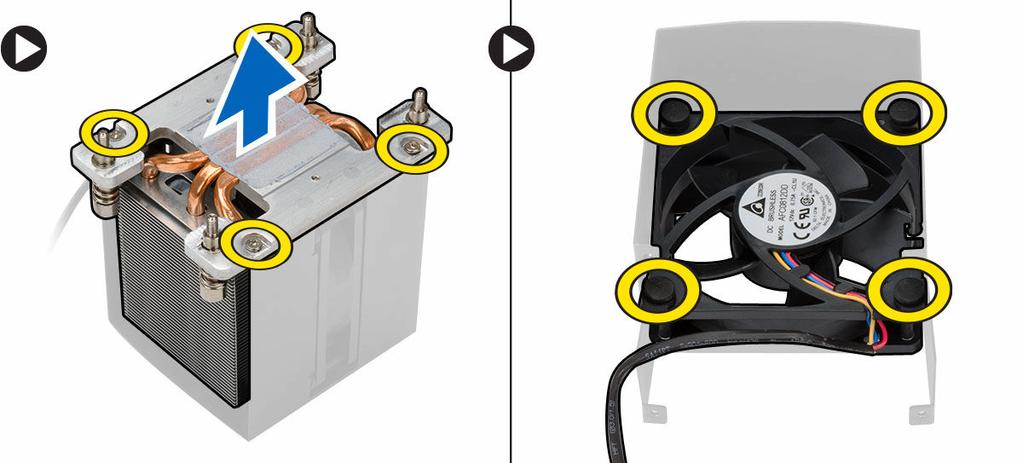 Como instalar o ventilador do dissipador de calor 1. Deslize o ventilador do dissipador de calor para dentro do conjunto do dissipador de calor. 2.