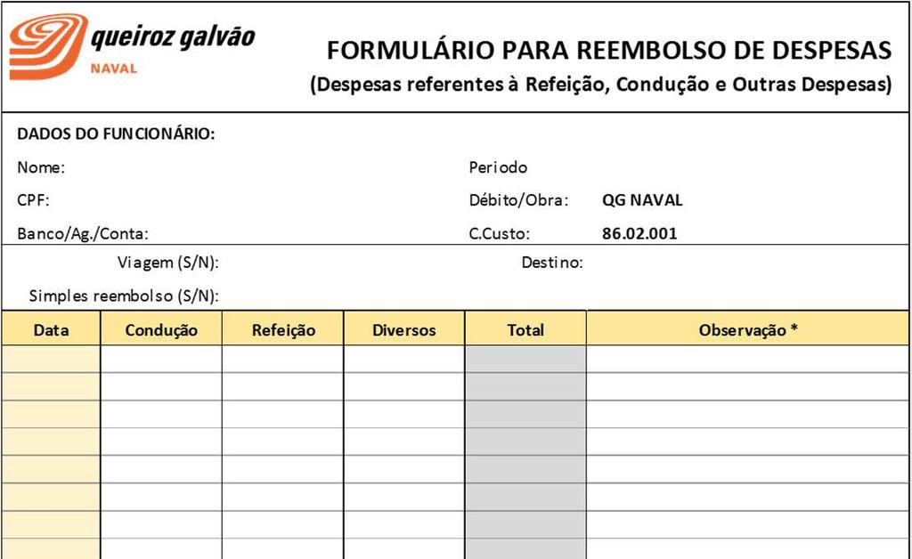 14/14 Anexo 3 FORMULÁRIO PARA REEMBOLSO DE DESPESAS COM REFEIÇÕES, CONDUÇÃO E OUTRAS