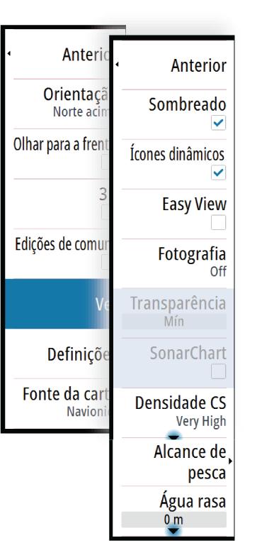 A opção de menu Densidade SC é nova no SonarChart Live. A opção de menu Intervalo de realce da profundidade alterou o nome para Intervalo de pesca.