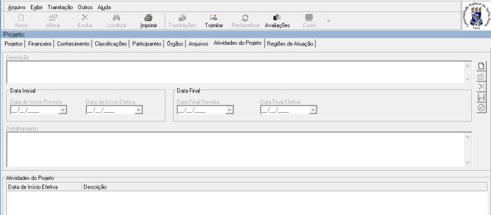 11 10) A aba atividades do projeto não precisa ser preenchida uma vez que todas as informações