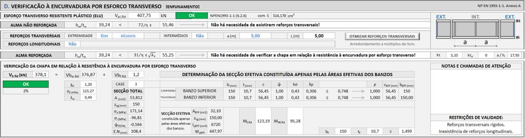 A resistência à encurvadura por esforço transverso é verificada de acordo com a