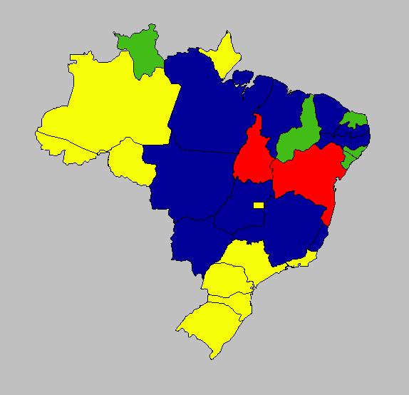 Figura 1 Casos humanos de leishmaniose visceral. Dados acumulados: participação de cada Estado e proporção em relação à população. Brasil, 1983-1997. (Fonte: FNS/DEOPE/CCDTV/GT Endemias).