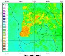 Observase que as ilhas de calor urbanas identificadas pelos tons de cor alaranjados mais escuros (Figuras 5a e 5b), coincidem com a área urbanizada.