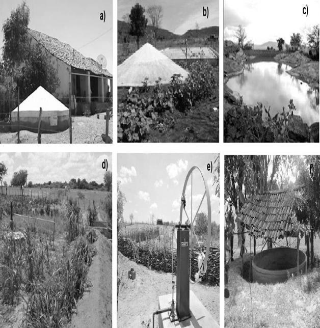 170 Figura 1. Representação das TSH. a) Cisterna de Placa. b) Cisterna Calçadão. c) Tanque de Pedra. d) Barragem subterrânea. e) Bomba D'água Popular. f) Poço Cacimba.