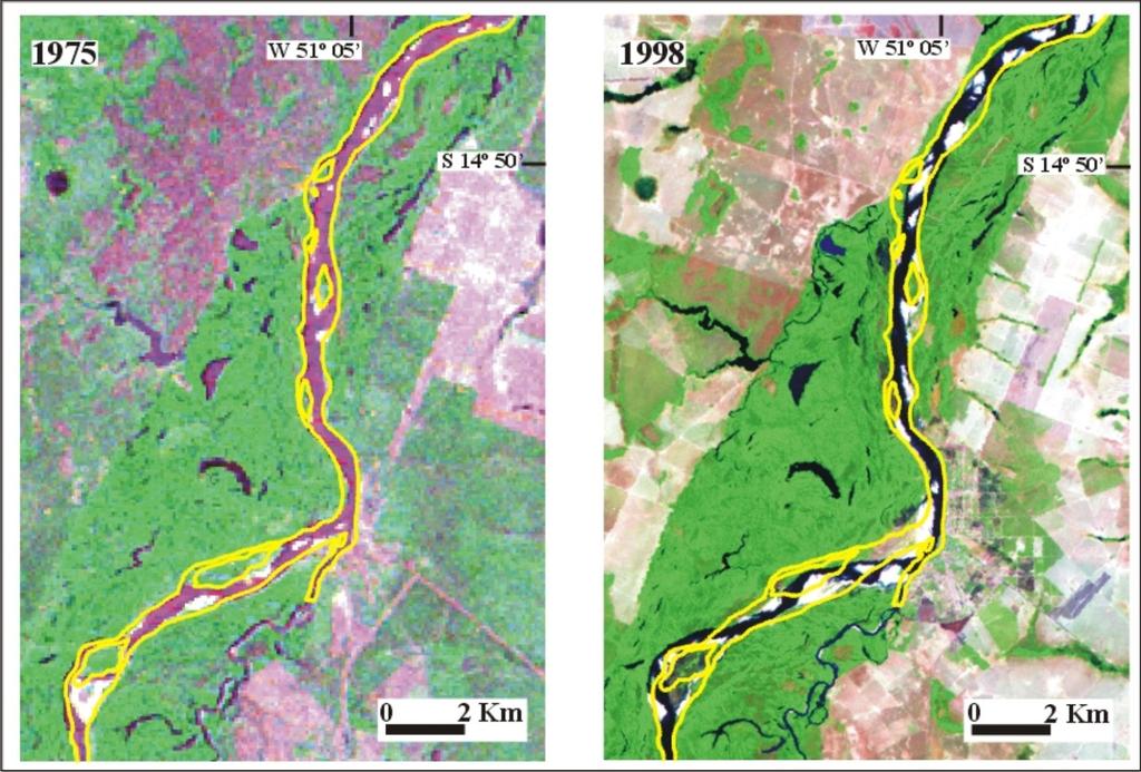 51 4 DESCRIÇÃO QUALITATIVA E SEMI-QUANTITATIVA DAS VARIÁVEIS MORFOMÉTRICAS E MORFOLÓGICAS DO CANAL DO MÉDIO ARAGUAIA A diferenciação entre ilhas e barras do canal do médio Araguaia foi feita