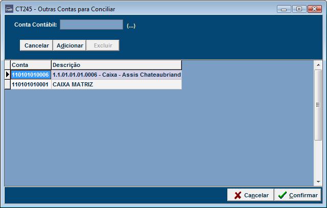 Podem ser utilizadas inúmeras Contas Contábeis, secundarias. É possível também utilizar do atalho F2 para que abra a janela de busca, e encontre as Contas Contábeis disponíveis.