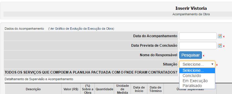 5. Responder a pergunta: TODOS OS SERVIÇOS QUE COMPOEM A PLANILHA PACTUADA COM O FNDE FORAM CONTRATADOS? 6.