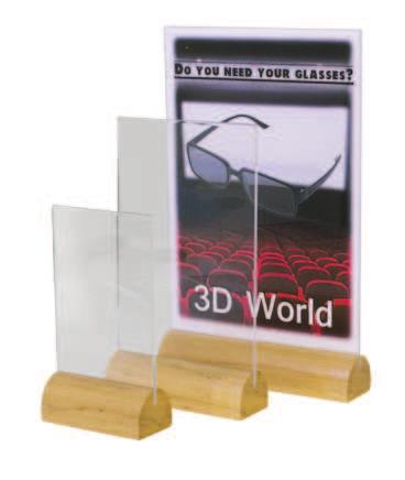 Material: Wood and Acrylic. Porte affiche en acrylique transparent, disposant une base en bois de forme ovale.