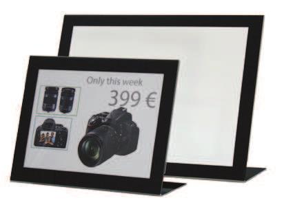 Menu Card Holder Acrylic L Display With Black Frame Acryl L Display mit schwarzem Druckrahmen.