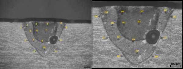 88 Figura 62- Micrografia das impressões de dureza Vickers no cordão de solda 7 e em sua zona termicamente
