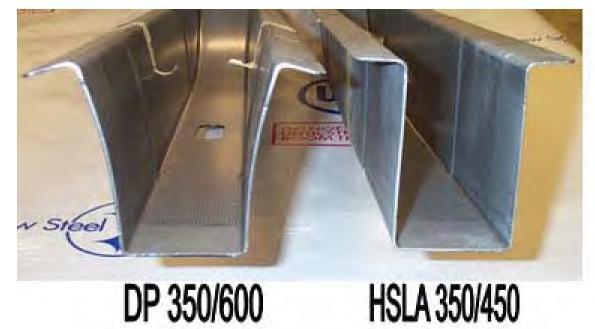 35 Muitos estudos comprovam que o retorno elástico tem um comportamento diferente nos AHSS, se comparados com os aços HSS tradicionais, como os aços HSLA. Um exemplo é mostrado na figura 14.