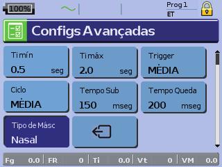 Menu Configuração Menu Config: Configs clínicas (Tipo de máscara) 1 Pressione para visualizar a tela Configs Clínicas.