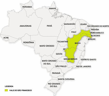 VALE DO RIO SÃO FRANCISCO ("o velho Chico ) Mapa do Brasil mostrando o Vale do