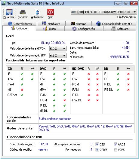 3 Janela Nero InfoTool Janela Nero InfoTool A janela Nero InfoTool disponibiliza informações detalhadas em oito separadores.