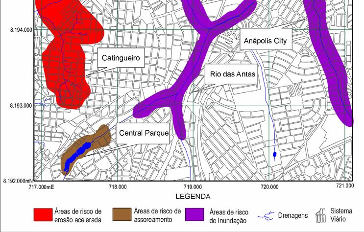 assoreamento e áreas de riscos de inundação.