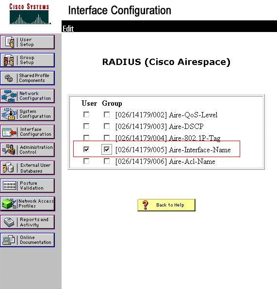 navegação. Depois selecione RADIUS (Cisco Airespace) na página Interface Configuration para configurar a opção do atributo Cisco Airespace. 2.