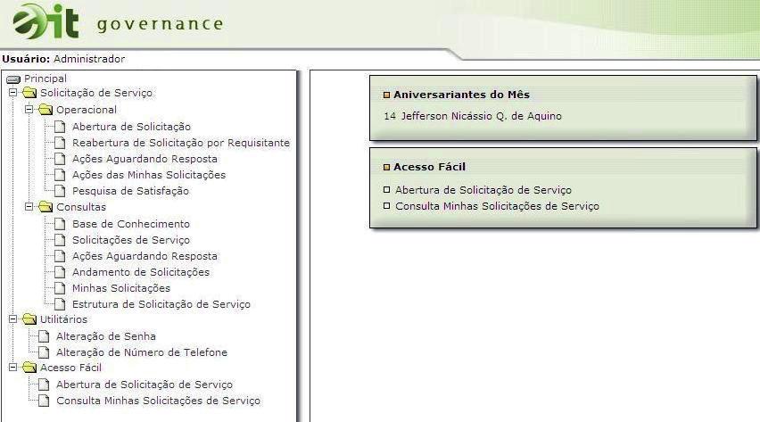 O Menu de Navegação Lateral (situado ao lado esquerdo) estará sempre presente em todas as páginas do sistema, permitindo o acesso rápido às funções disponibilizadas.